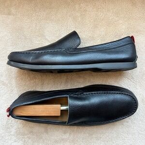 Bally Carbo Men 11.5 Black Pebble Grained Leather Italian Loafer Money Designer